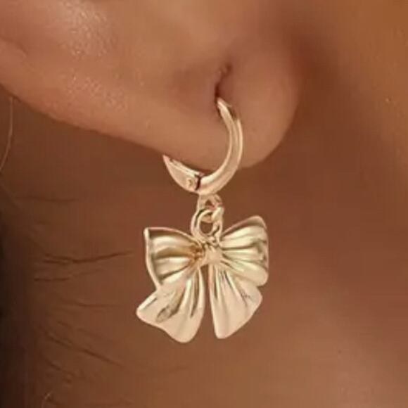 Bow Huggie Hoop Earrings - Picture 2 of 2